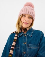 Faux Fur Pom Beanie Hat, Pink (PINK), large