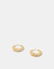 14ct Gold-Plated Chunky Diamanté Hoop Earrings, , large