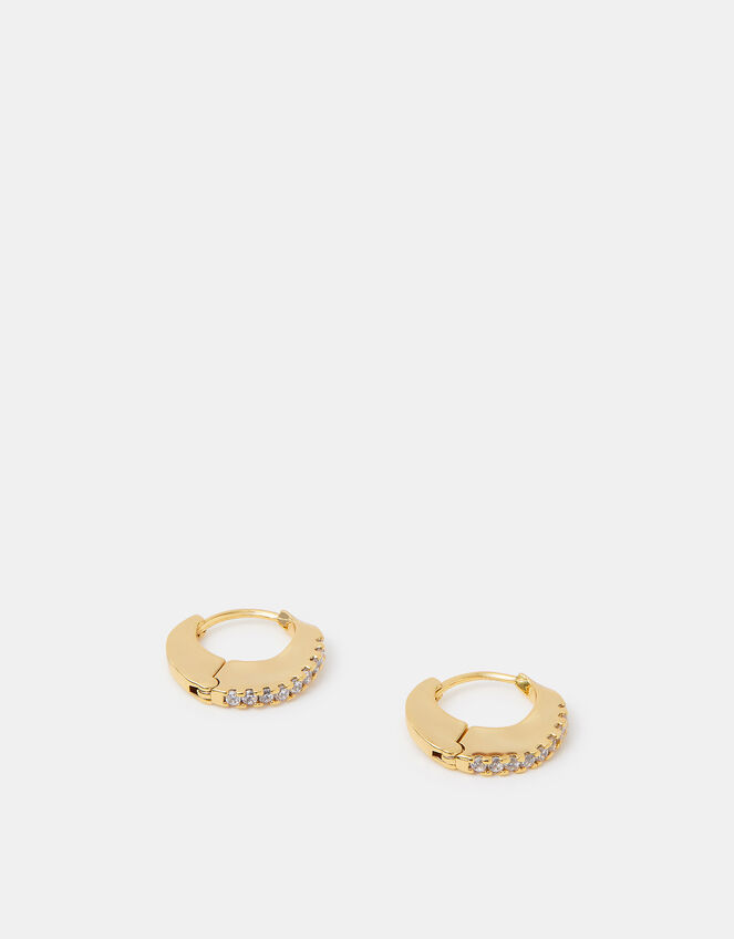 14ct Gold-Plated Chunky Diamanté Hoop Earrings, , large