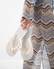 Bead Embellished Flip Flops, White (WHITE), large