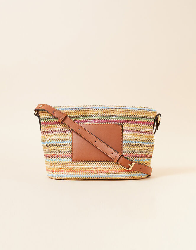 Stripe Raffia Cross-Body Bag, , large
