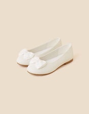 Girls Glitter Bow Ballerina Flats, Ivory (IVORY), large
