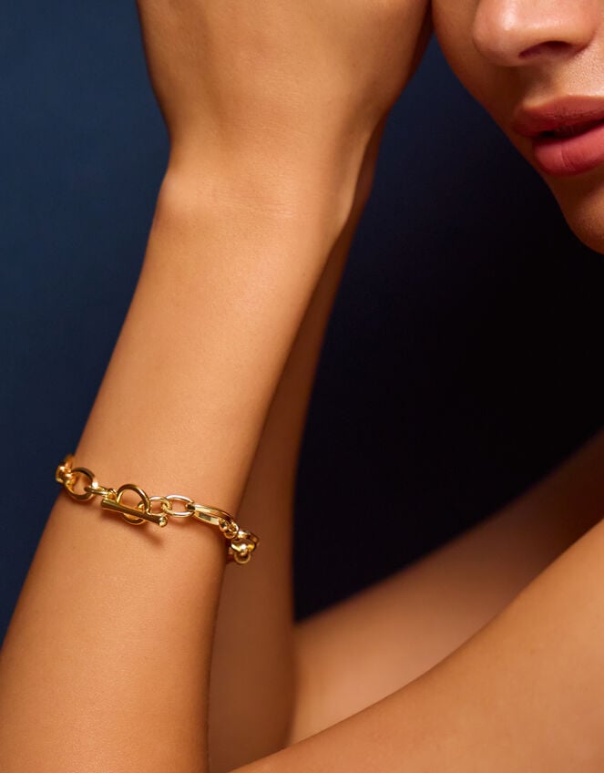 14ct Gold-Plated Knot Chain T-Bar Bracelet, , large