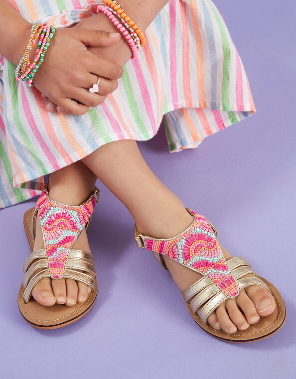 Girls Beaded Gladiator Sandals, Multi (BRIGHTS MULTI), large