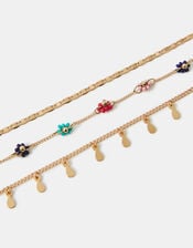 3-Pack Bead Flower Charm Anklets, , large