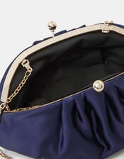 Ruched Satin Clip Frame Clutch Bag, Blue (NAVY), large
