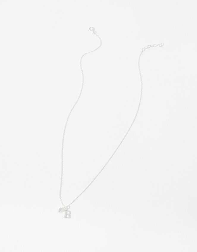 Sterling Silver Heart Initial Necklace - B, , large