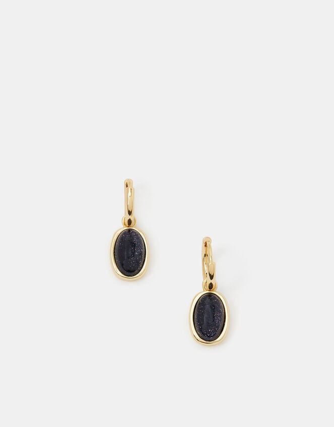 14ct Gold-Plated Stone Drop Huggie Hoop Earrings, , large