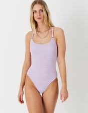 Crinkle Scoop Neck Swimsuit, Purple (LILAC), large