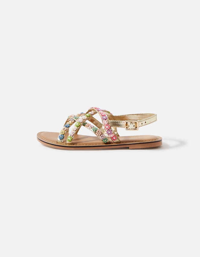 Girls Beaded Flower Crossover Sandals, Multi (BRIGHTS-MULTI), large