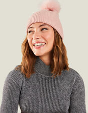 Knit Pom-Pom Beanie , Pink (PALE PINK), large