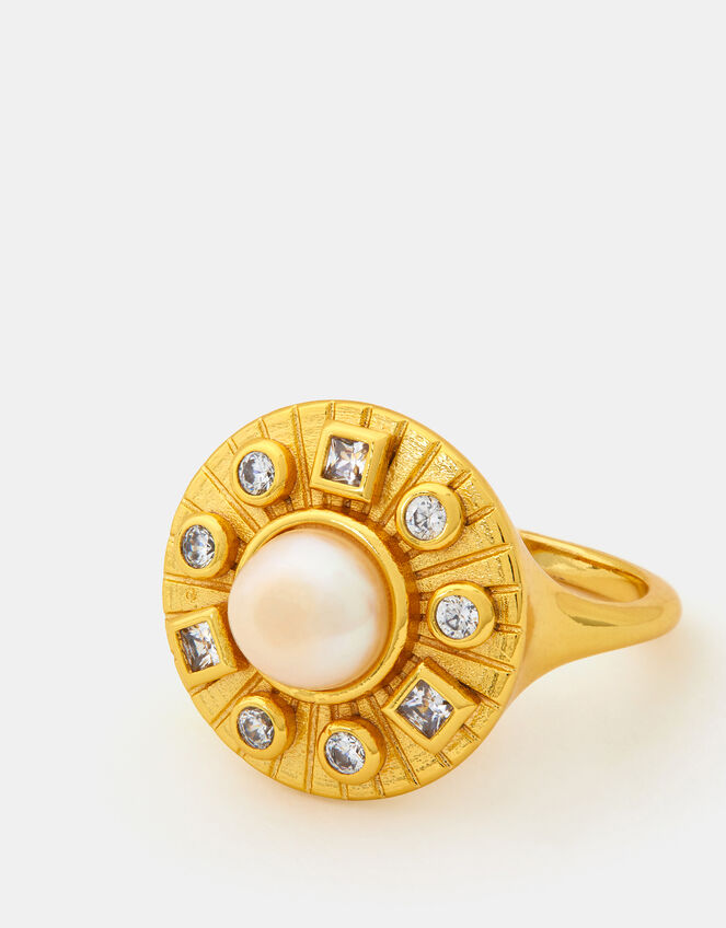 14ct Gold-Plated Pearl Coin Ring, Gold (GOLD), large