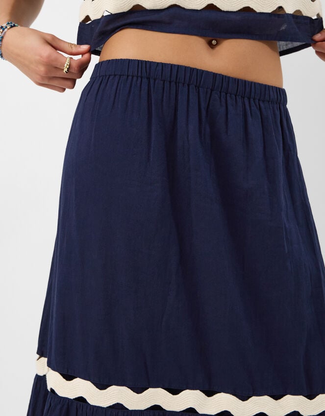 Ric Rac Tiered Maxi Skirt, Blue (NAVY), large