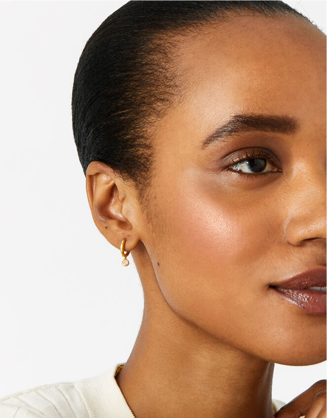 Gold Vermeil Rose Quartz Hoops , , large