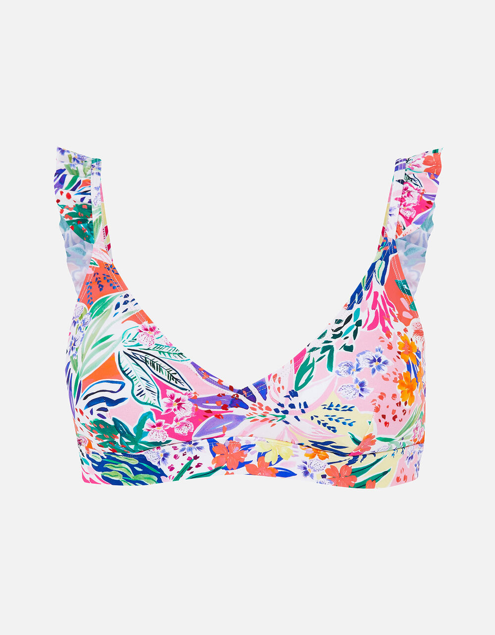 Bold Floral Frill Strap Bikini Top Multi Bikini tops Accessorize UK