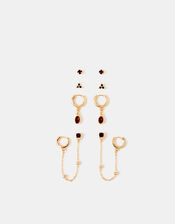 5-Pack Gem Stud & Chain Hoop Earrings, , large