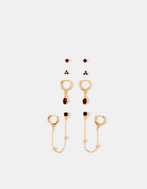 5-Pack Gem Stud & Chain Hoop Earrings, , large