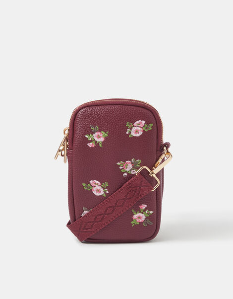 Floral Embroidered Phone Bag, , large