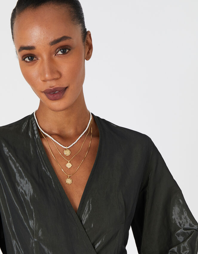 Pearl and Coin Layered Necklace, , large