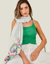 Embroidered Damask Scarf, , large