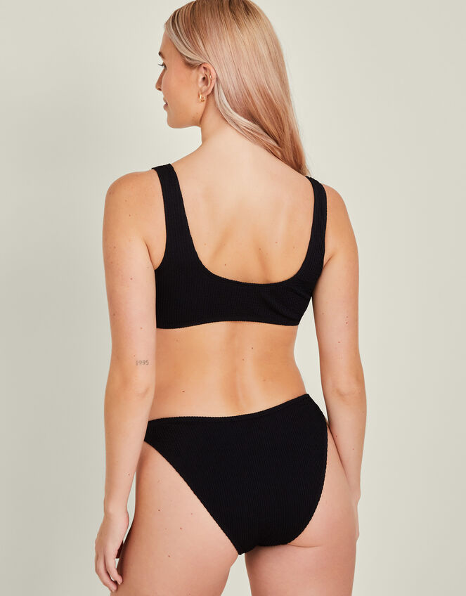 Plain Seersucker Bralette Bikini Top, Black (BLACK), large