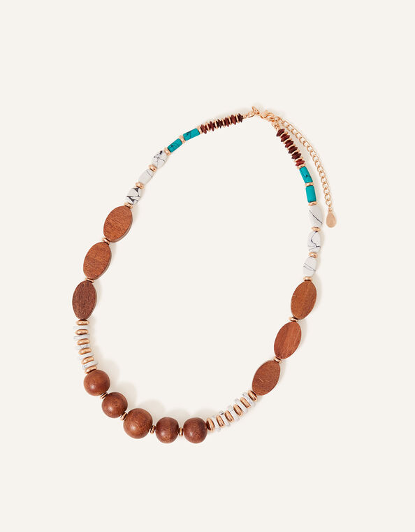 Wooden Mixed Shape Beaded Necklace, , large