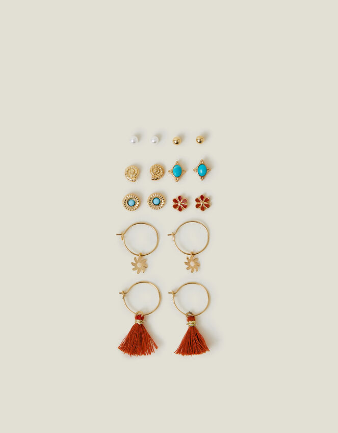 8-Pack Flower Hoop and Stud Earrings, , large