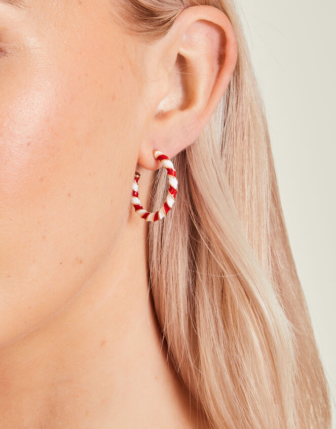 Candy Cane Hoop Earrings, Red (RED), large