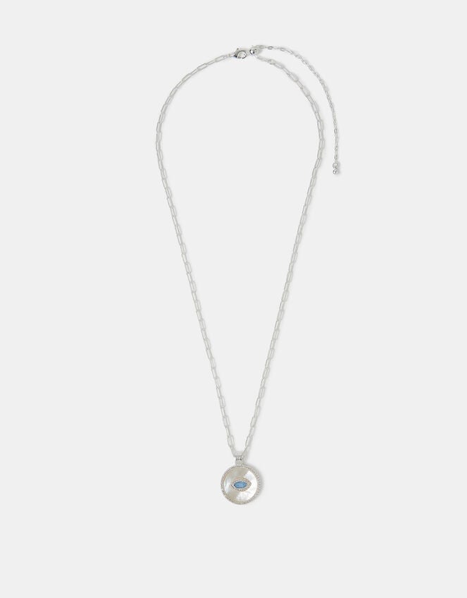 Sterling Silver-Plated Evil Eye Pendant Necklace, , large