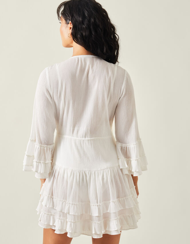 Broderie Ruffle Mini Kaftan Dress, White (WHITE), large