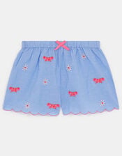 Girls Butterfly Flower Chambray Shorts, Blue (BLUE), large