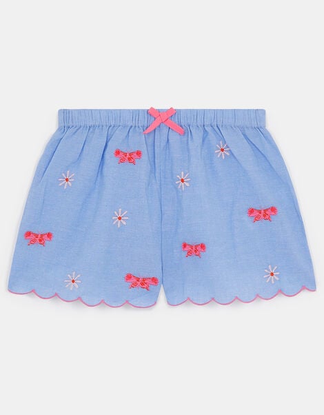 Girls Butterfly Flower Chambray Shorts, Blue (BLUE), large