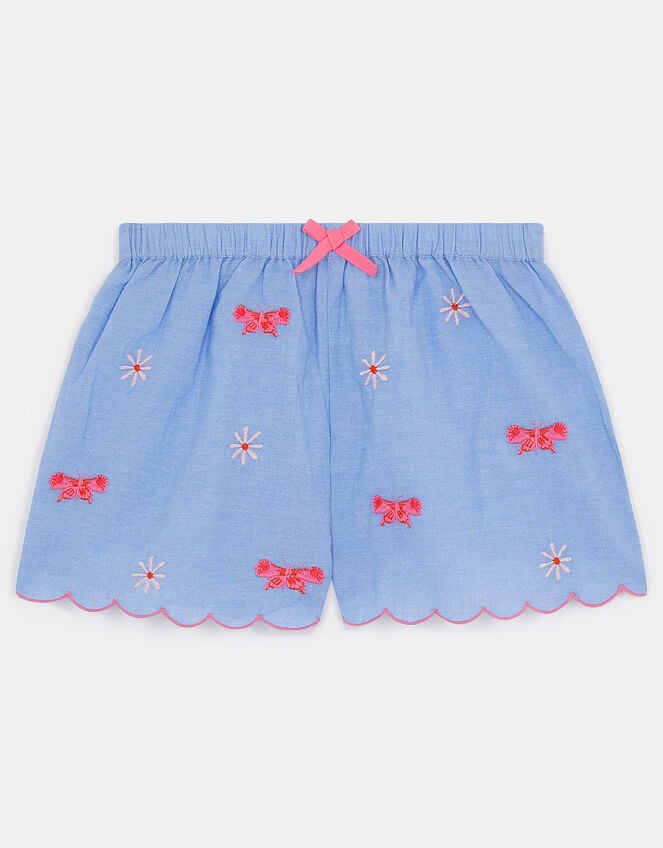Girls Butterfly Flower Chambray Shorts, Blue (BLUE), large