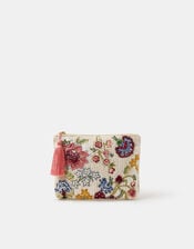 Embroidered Floral Sequin Pouch, , large
