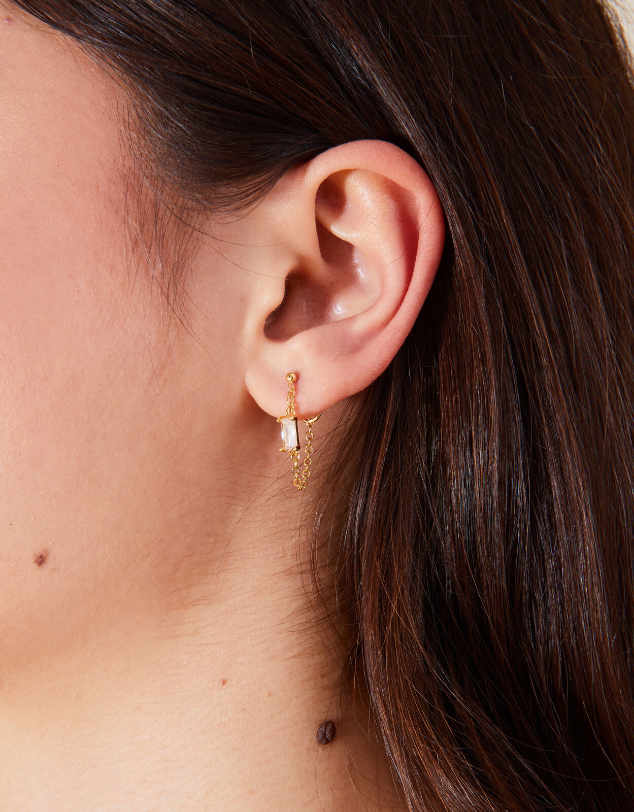 14ct Gold Plated Baguette Chain Earrings