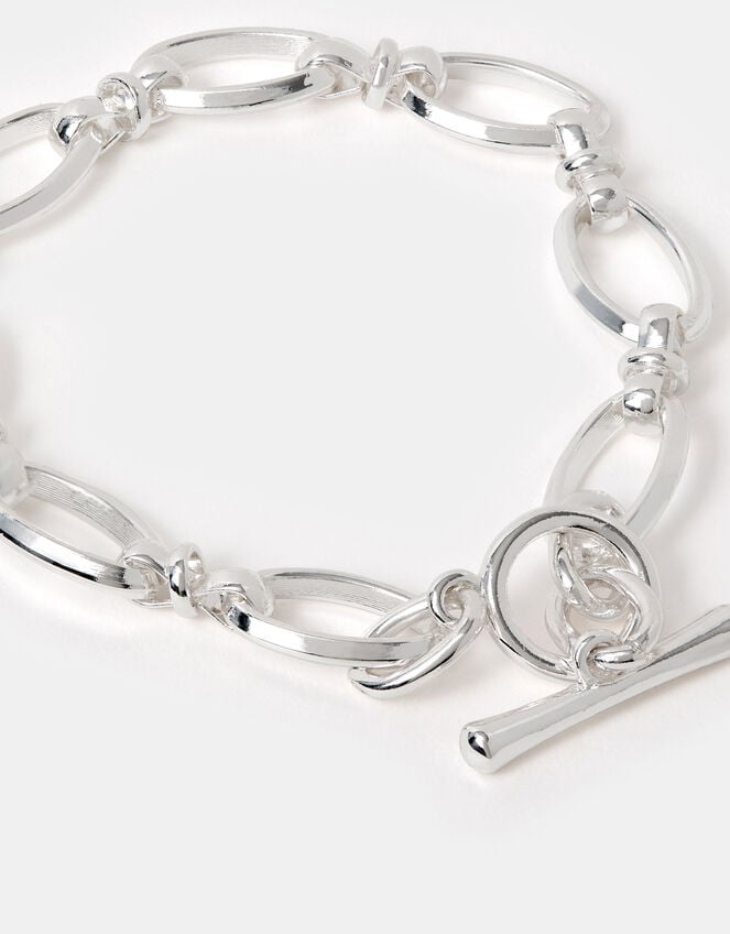 Sterling Silver-Plated Knot Chain T-Bar Bracelet, , large