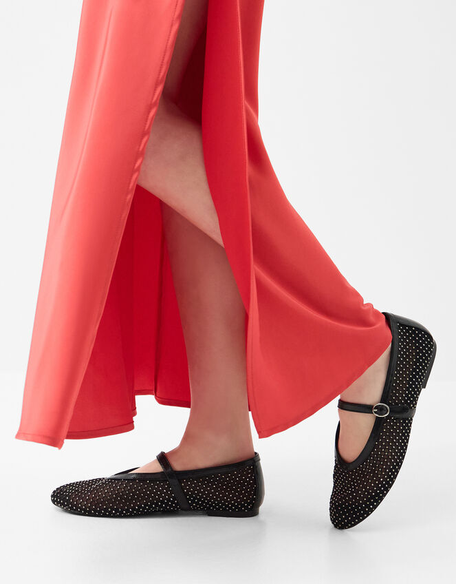 Rhinestone Mesh Mary Jane Ballet Flats, Black (BLACK), large