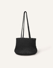 Macrame Bucket Shoulder Bag, Black (BLACK), large