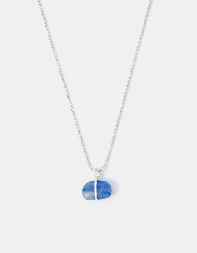 Sterling Silver-Plated Blue Quartz Pendant Necklace, , large