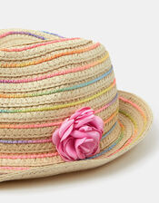 Girls Corsage Woven Trilby Hat, Multi (PASTEL MULTI), large