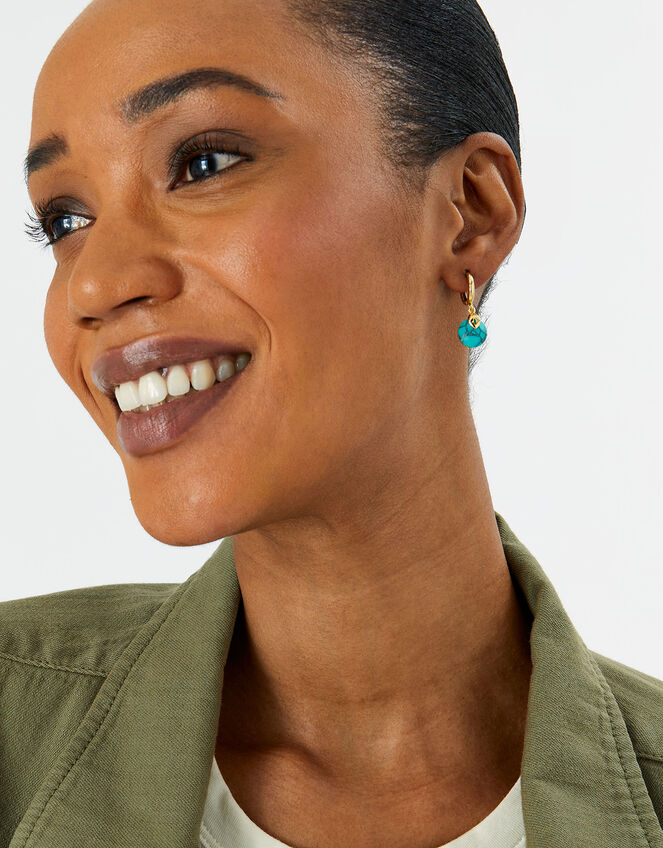 14ct Gold-Plated Turquoise Circle Huggie Hoops, , large
