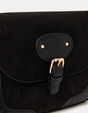 Saddle Buckle Crossbody Bag, Black (BLACK), large