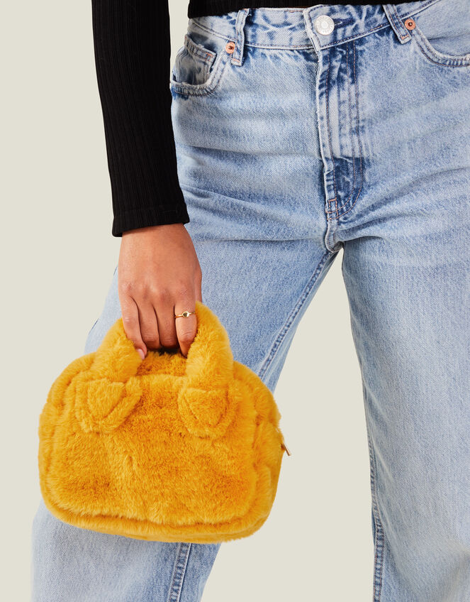 Faux Fur Handheld Cross-Body Bag, Yellow (YELLOW), large