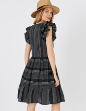 Frill Shoulder Dress in Pure Cotton, Black (BLACK WHITE), large