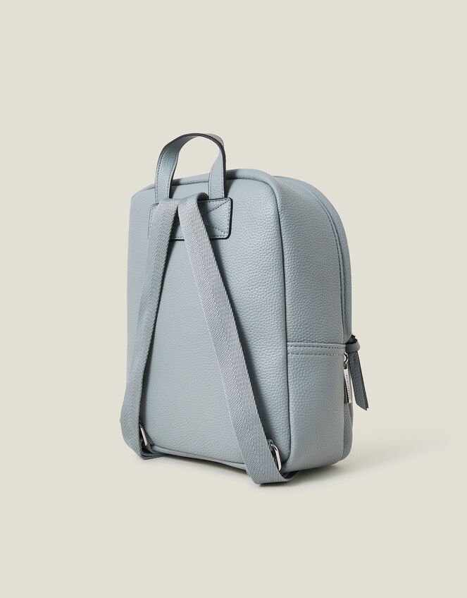 Small Plain Faux Leather Backpack, Blue (BLUE), large