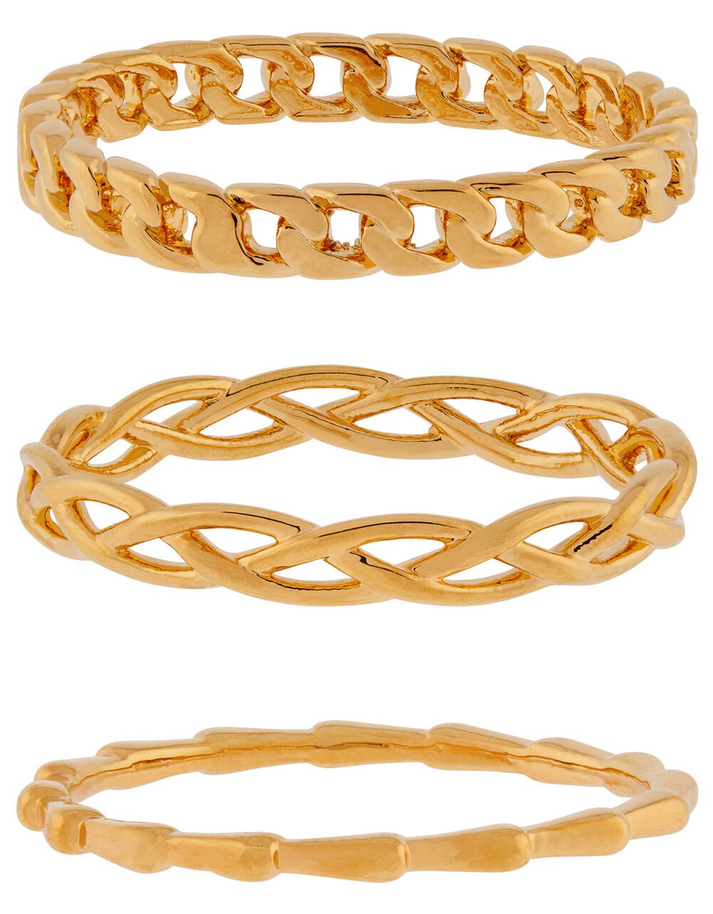Gold-Plated Chain Rings Set of Three, Gold (GOLD), large