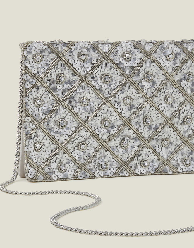 Tianna Metallic Embellished Clutch Bag, Silver (SILVER), large