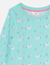 Girls Unicorn PJ Set, Blue (AQUA), large