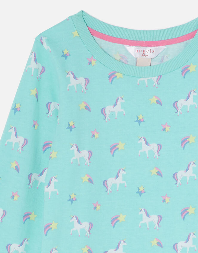 Girls Unicorn PJ Set, Blue (AQUA), large