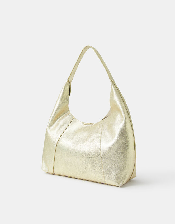 Slouchy Metallic Suede Shoulder Bag, , large